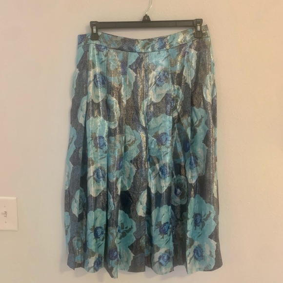 J. Crew Pleated Midi Metallic Floral Skirt - Picture 3 of 7